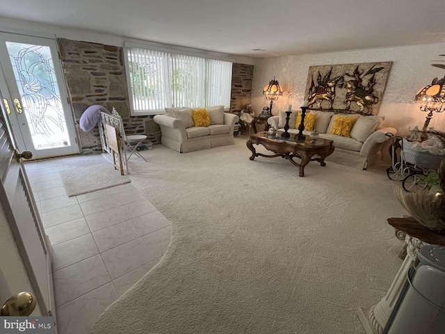 living room with light tile patterned floors