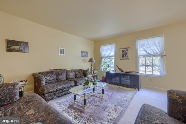 carpeted living room with a healthy amount of sunlight