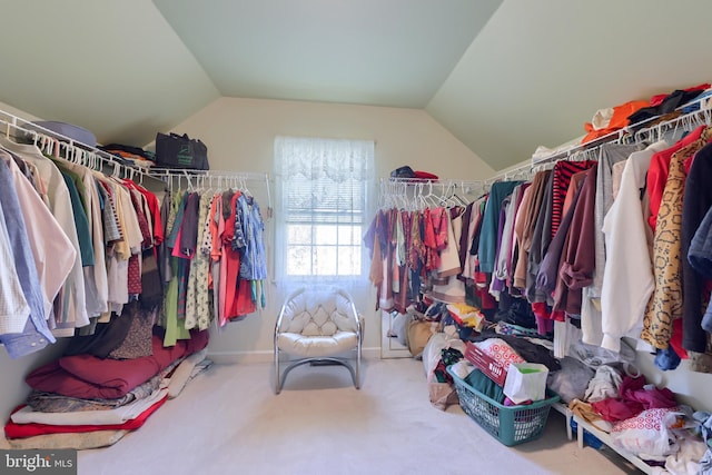 spacious closet with carpet and lofted ceiling