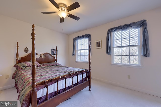 bedroom featuring carpet floors and ceiling fan