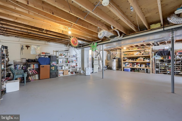 basement with water heater