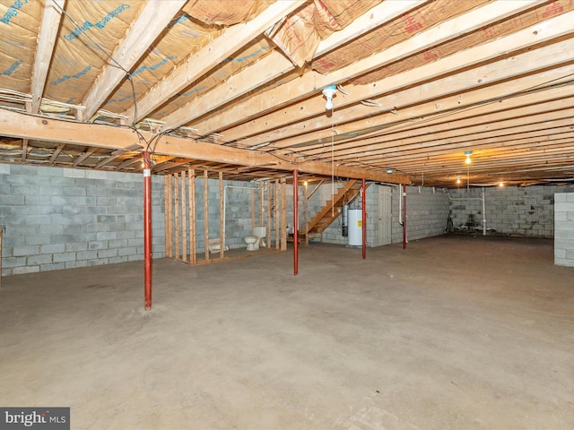 basement featuring water heater