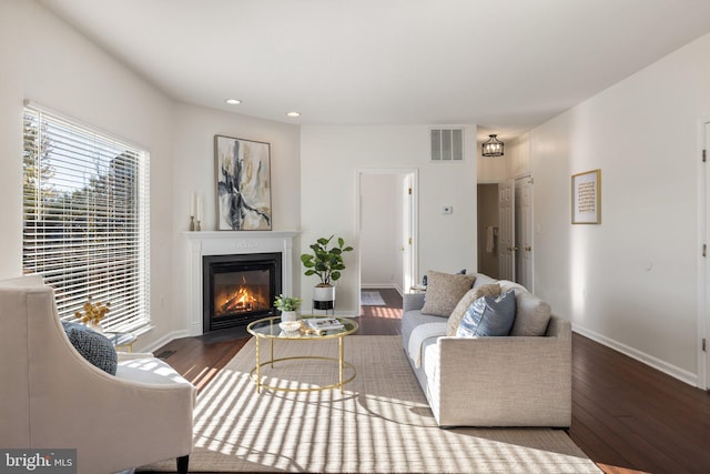 living room featuring dark hardwood / wood-style floors