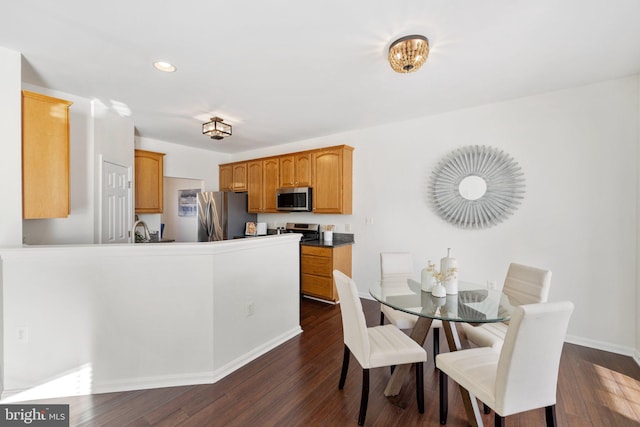 kitchen with stainless steel appliances, dark wood-type flooring, and sink