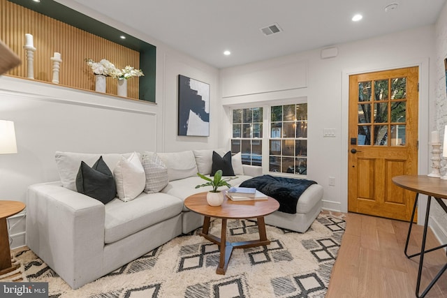 living room with light wood-type flooring