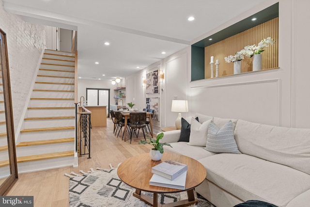 living room with light hardwood / wood-style floors