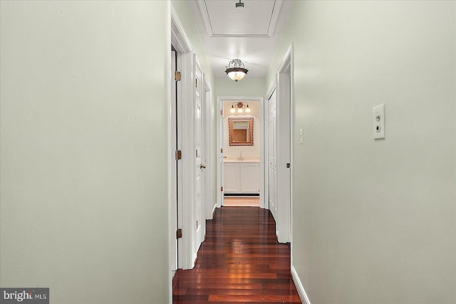 hallway featuring dark hardwood / wood-style flooring