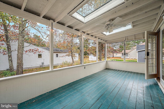 39 Admiral Ave, Ocean Pines, MD 21811 - unfurnished sunroom featuring a skylight and ceiling fan