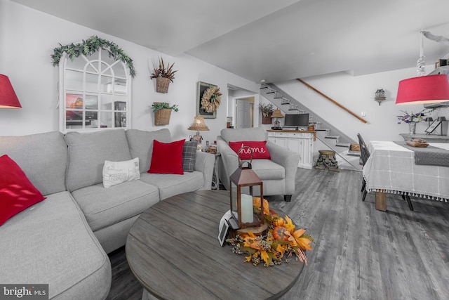 living room with hardwood / wood-style flooring