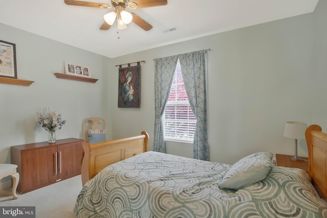 bedroom featuring carpet and ceiling fan