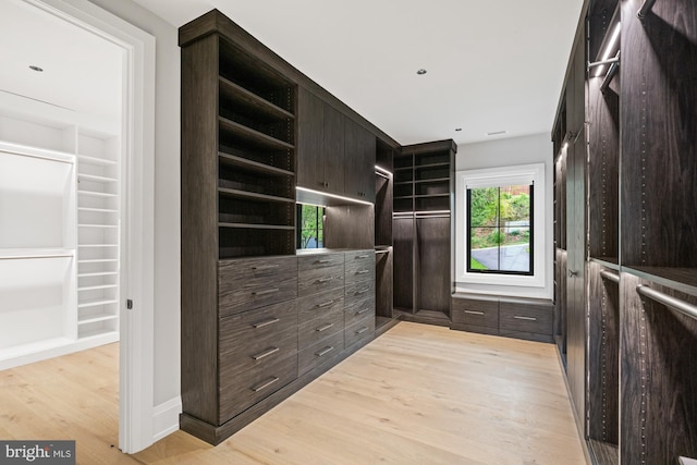 spacious closet featuring light wood-style flooring