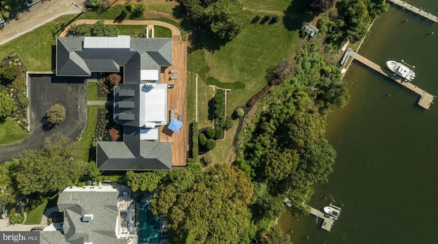 aerial view with a water view