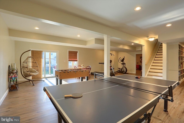 game room featuring light hardwood / wood-style floors