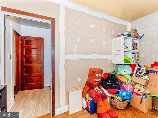 game room featuring light hardwood / wood-style floors