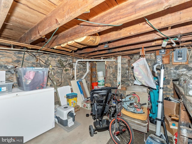 basement featuring refrigerator