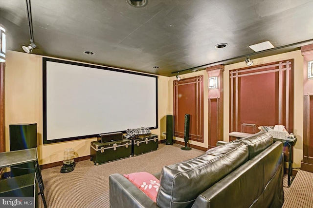 carpeted home theater with a healthy amount of sunlight