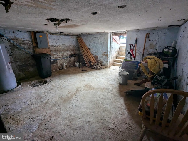 basement with electric panel and gas water heater