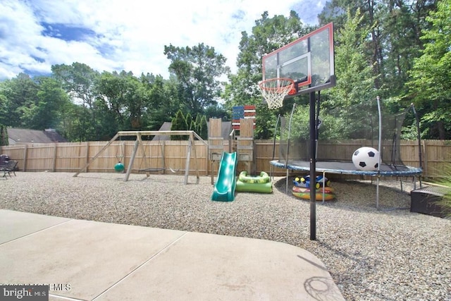 144 Sams Rd, Jackson, NJ 08527 - view of playground featuring a trampoline and a fenced backyard