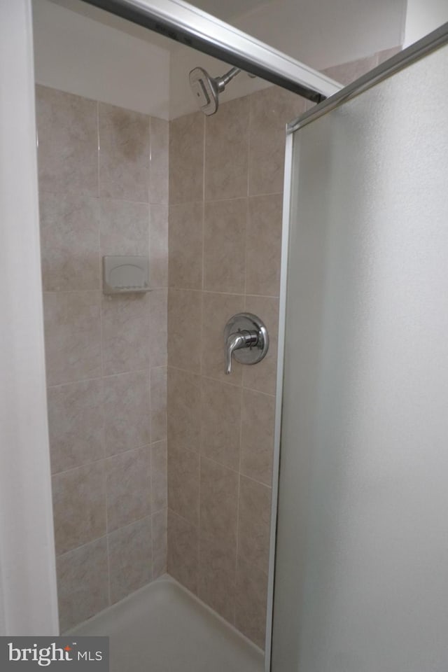 bathroom featuring a shower with shower door