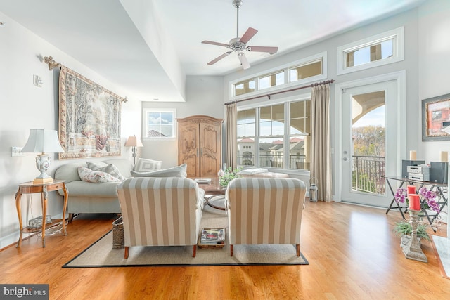 interior space featuring light hardwood / wood-style flooring and ceiling fan