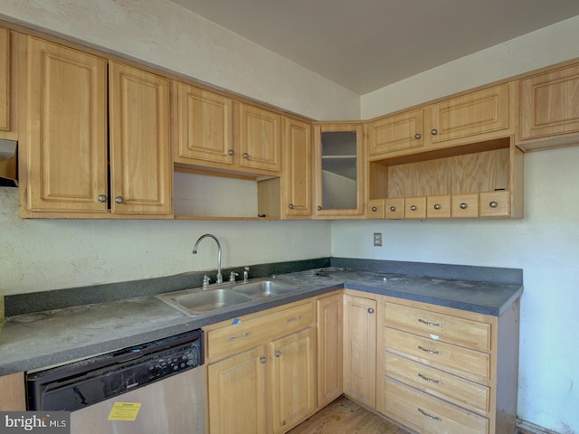 kitchen featuring sink, dishwasher, and light brown cabinets