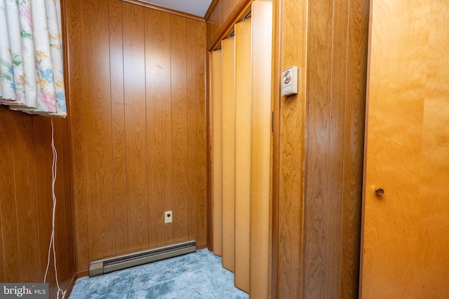 330 State Park Rd, Swanton, MD 21561 - detailed view of baseboard heating, wooden walls, and carpet