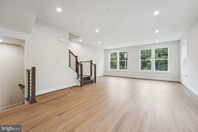 unfurnished living room with light hardwood / wood-style flooring