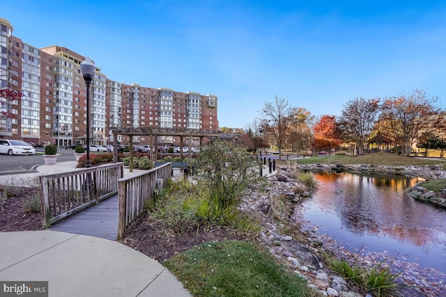 view of community featuring a water view