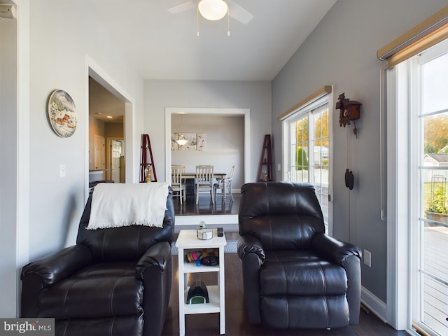 living room featuring ceiling fan