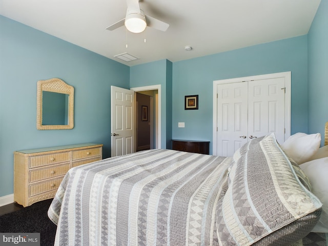 bedroom featuring a closet and ceiling fan