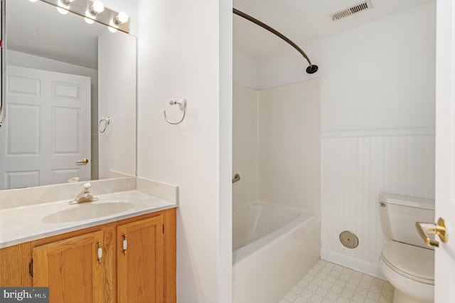 full bathroom featuring vanity, toilet, and bathing tub / shower combination