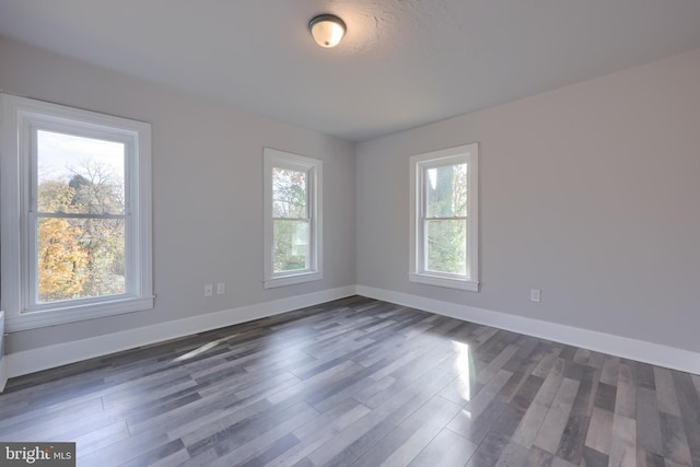 empty room with dark hardwood / wood-style flooring and a wealth of natural light