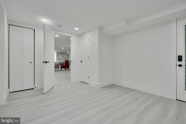 interior space with light hardwood / wood-style flooring