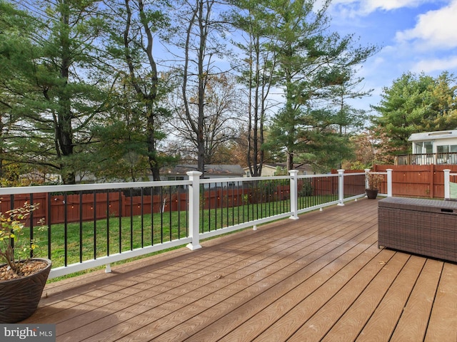 wooden terrace with a yard