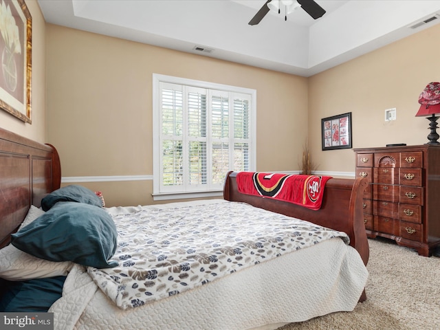 bedroom with carpet floors and ceiling fan