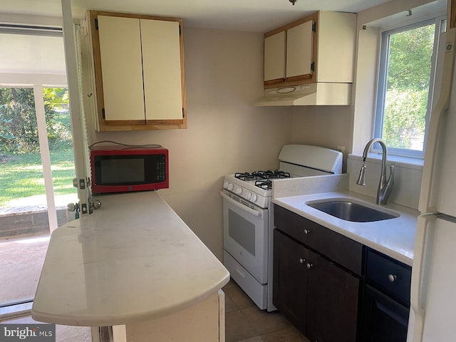 kitchen with white appliances, a wealth of natural light, and sink