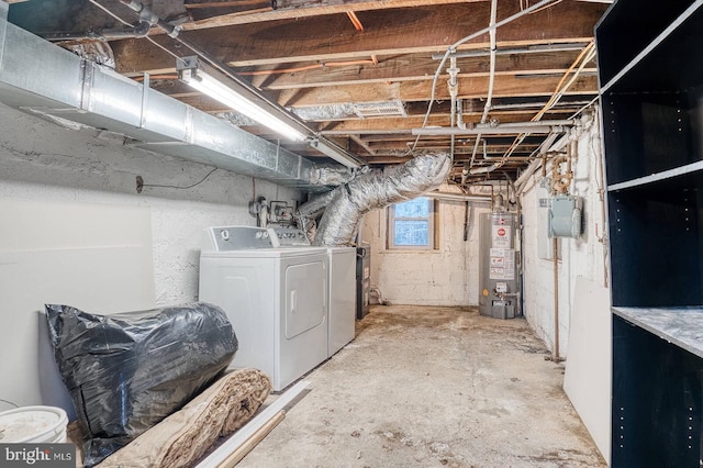 basement with independent washer and dryer and gas water heater