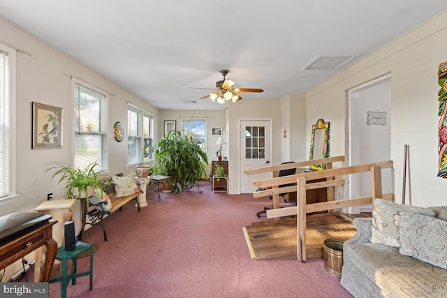 interior space featuring ceiling fan