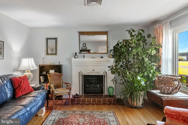 living room featuring a fireplace and hardwood / wood-style flooring