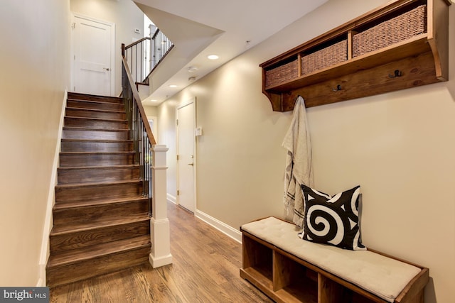 mudroom with hardwood / wood-style floors