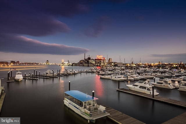 view of dock featuring a water view