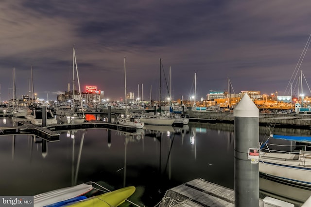 view of dock with a water view