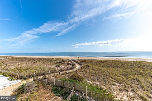 view of water feature featuring a view of the beach