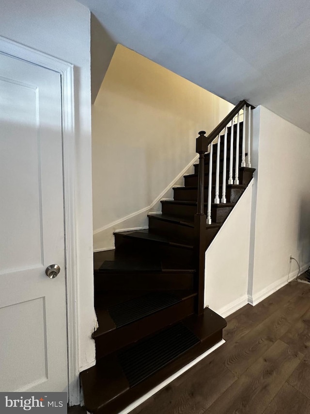 staircase featuring hardwood / wood-style flooring