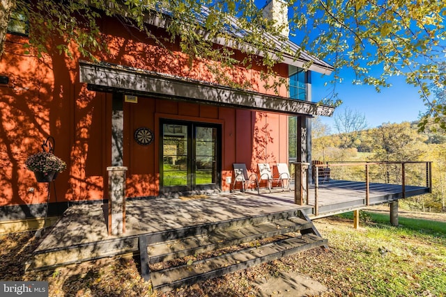 view of outbuilding featuring french doors