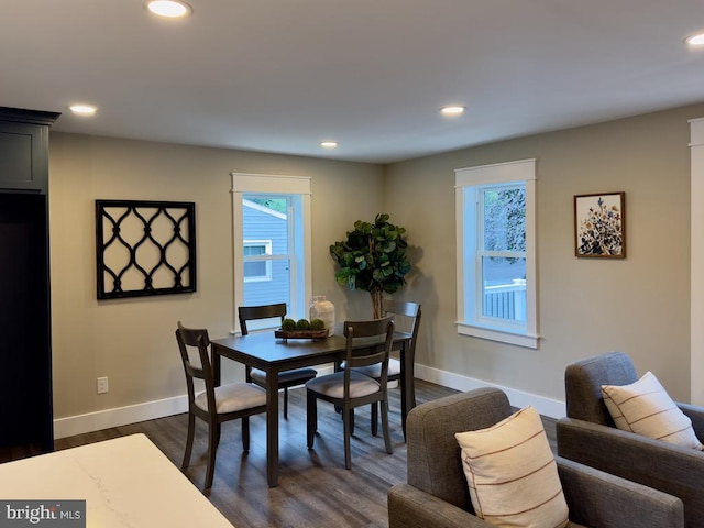 dining space with dark hardwood / wood-style floors