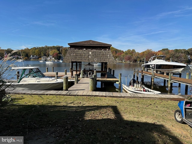 view of dock with a water view