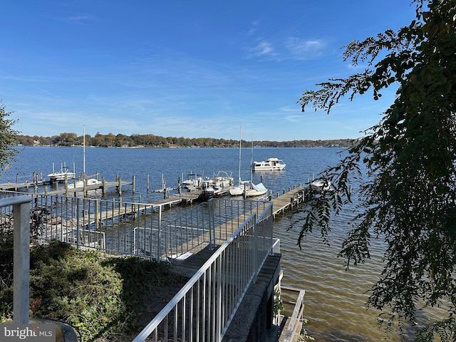 dock area featuring a water view