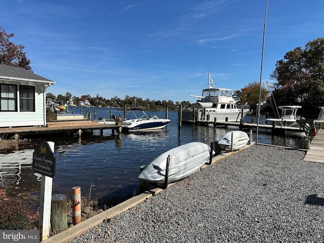 view of dock featuring a water view