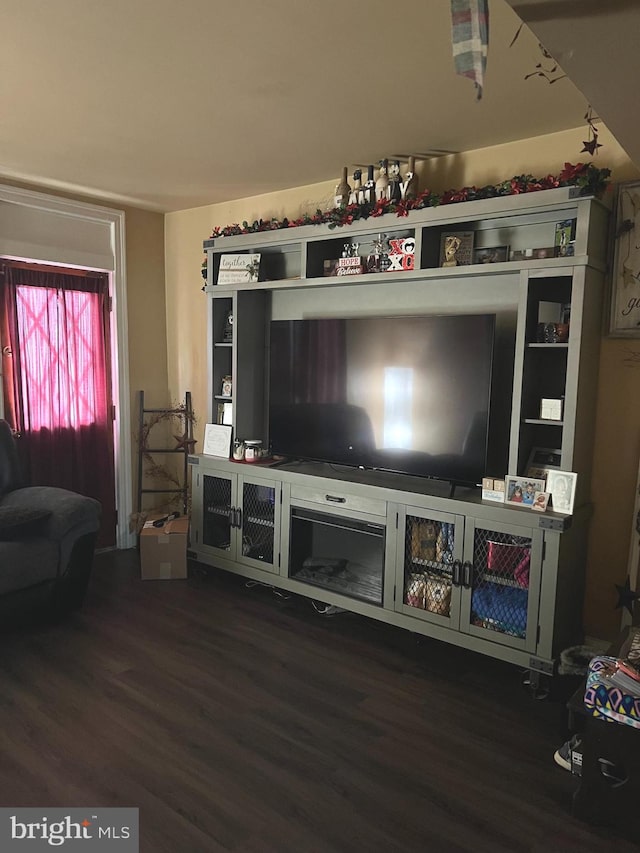 living room with dark wood-type flooring